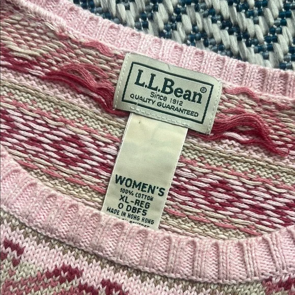 L.L. Bean Pink Patterned Crew Neck Sweater XL - Picture 2 of 6